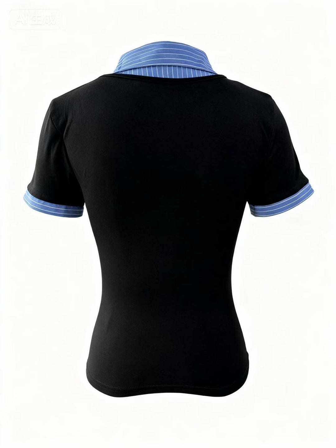 Blue Short Sleeve Contrast Collar Fitted Top