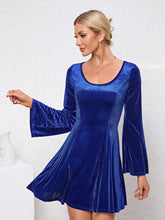 Blue Scoop Neck Skater Velour Dress