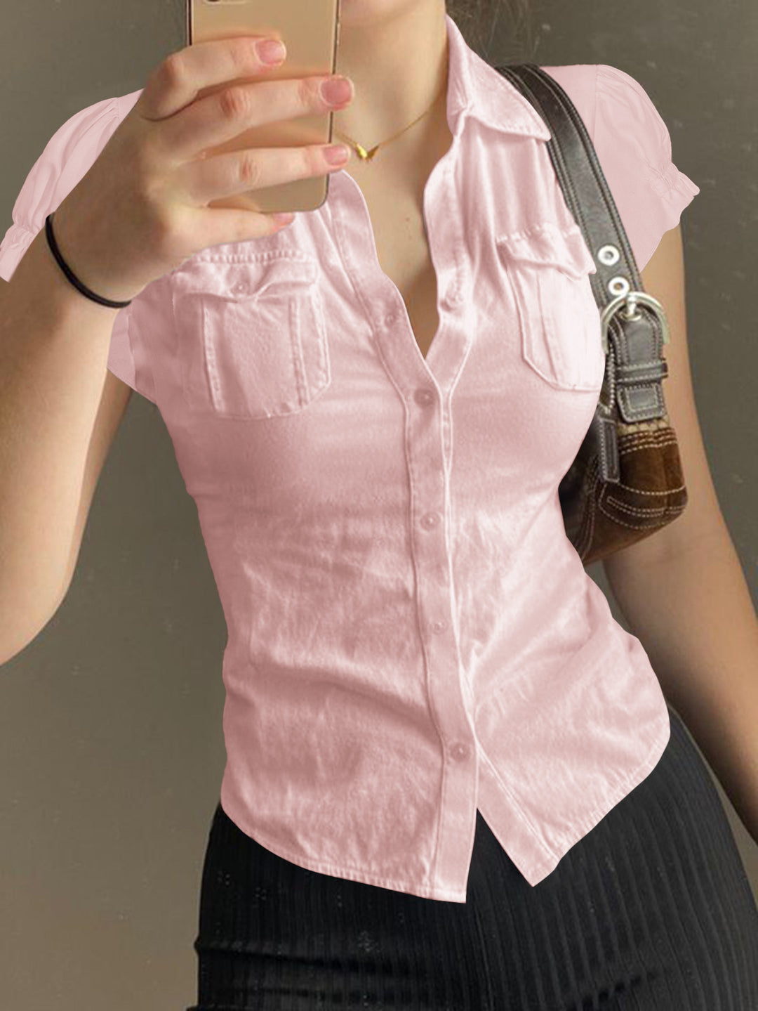 Pink Half Sleeved Dual Front Pocket Shirt