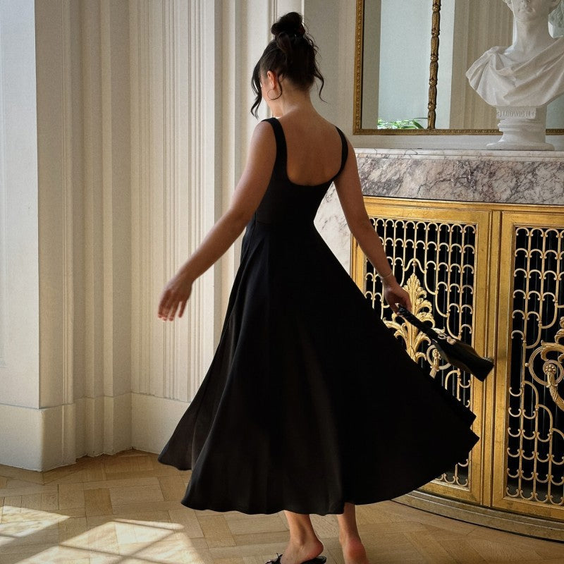 Black Square Neck Flared Dress