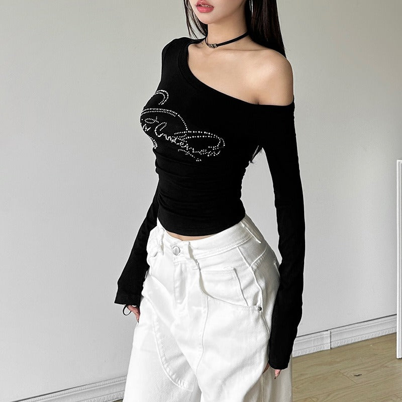 Black One Shoulder Full Sleeves Top