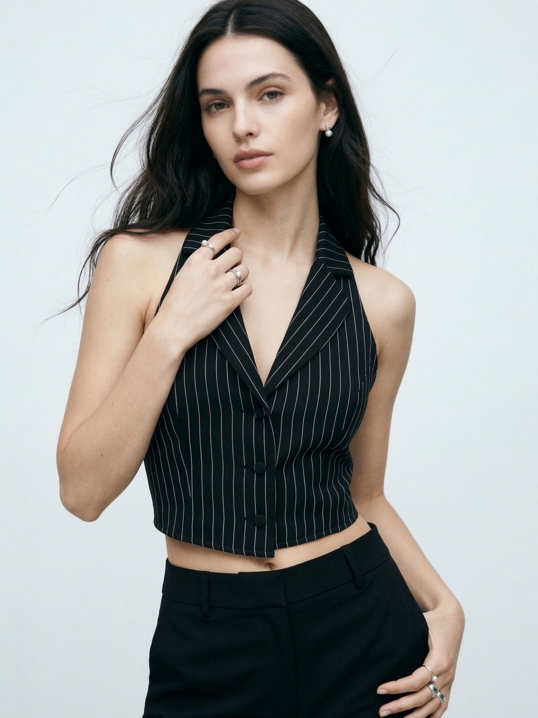 Black Vest Structured Lapel Top