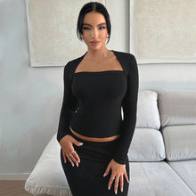 Black Wide Square Neck Fitted Top