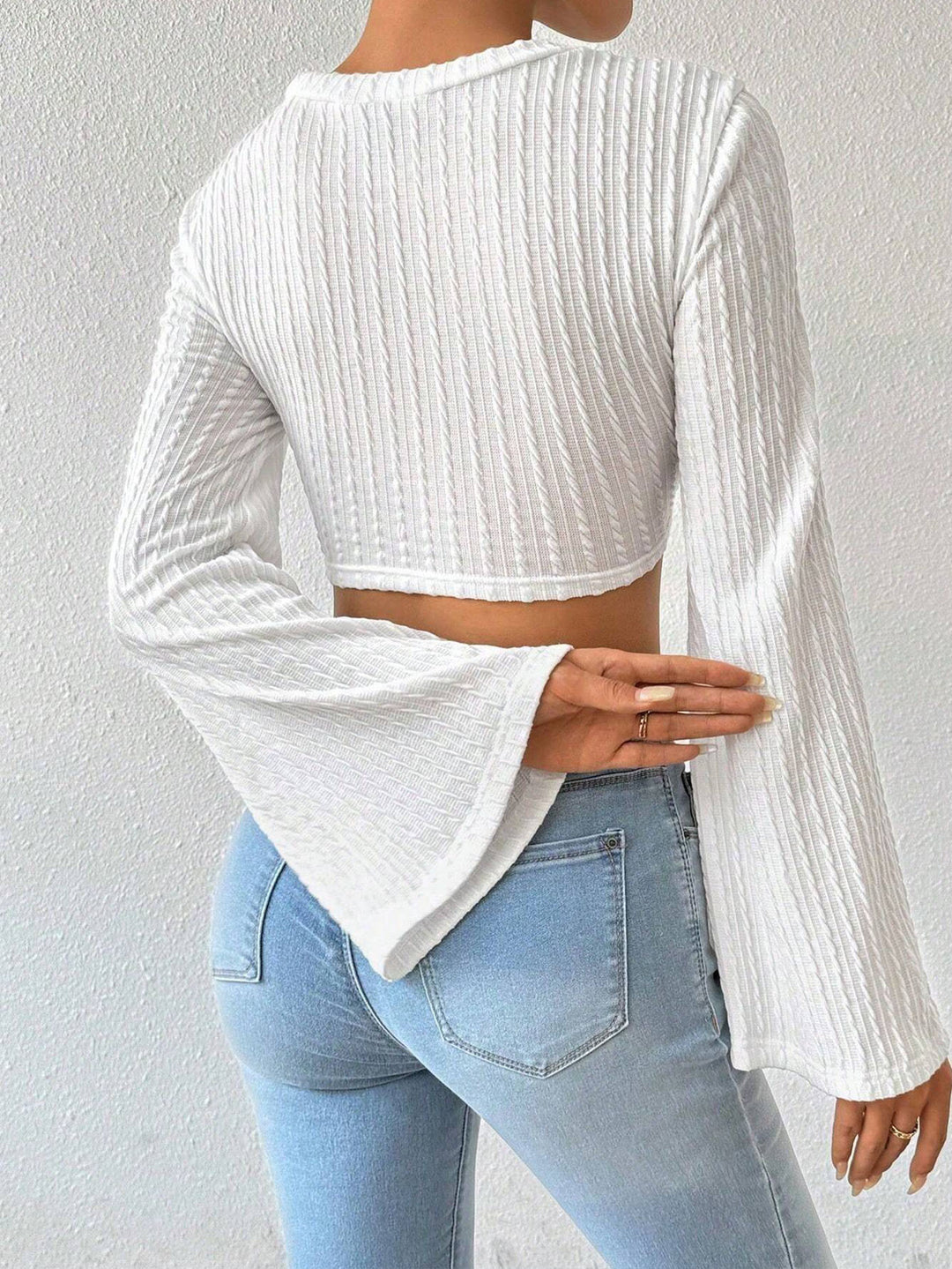 White Off Shoulder Bell Sleeve Asymmetrical Top