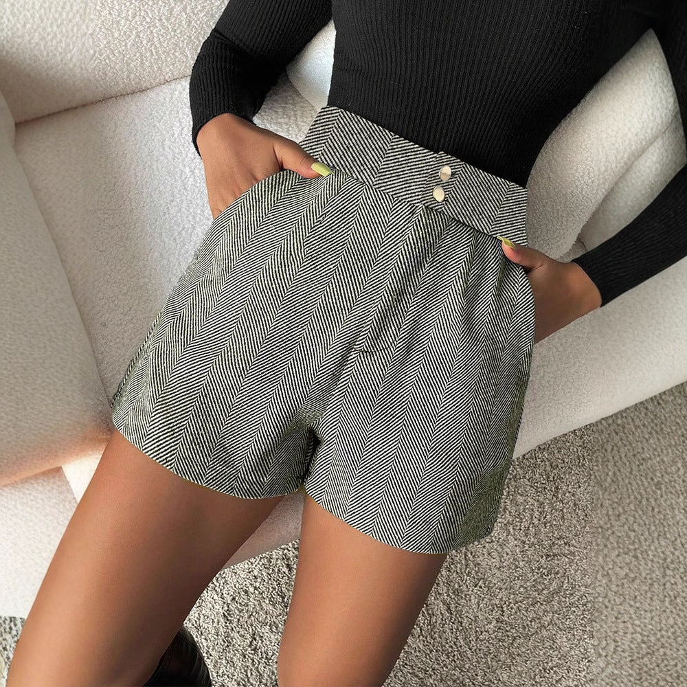 Grey Pleated Textured Shorts