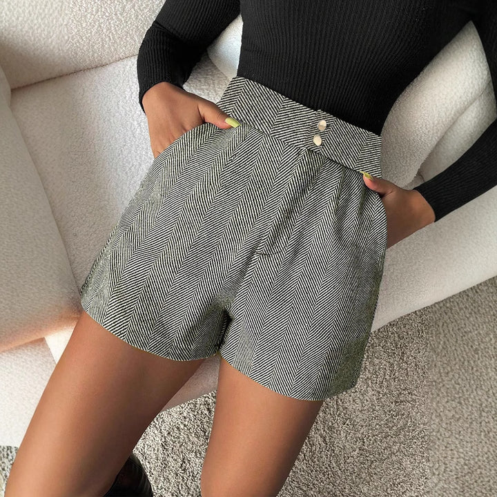 Grey Pleated Textured Shorts