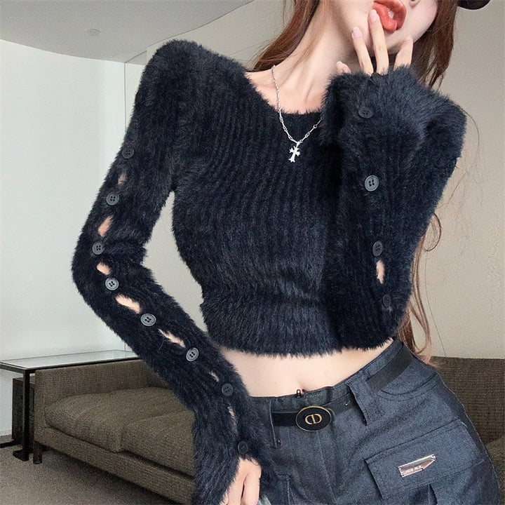 Black Fuzzy Knit Top