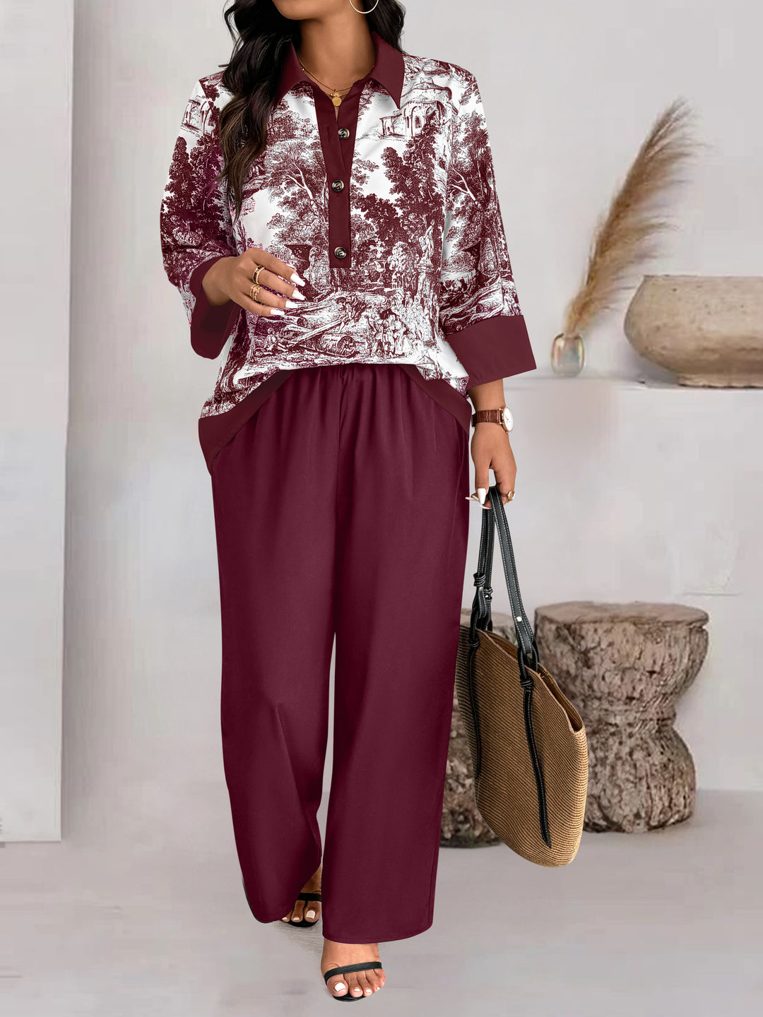 Wine  Abstract Printed Co-Ord Set