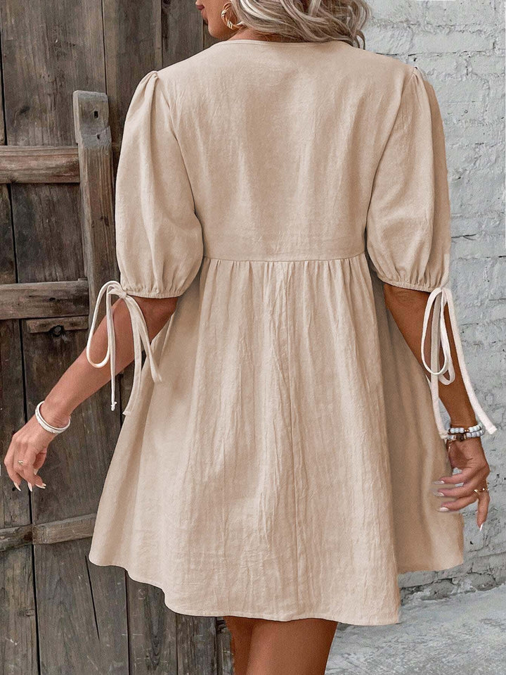 Khaki Front Tie Up Dress