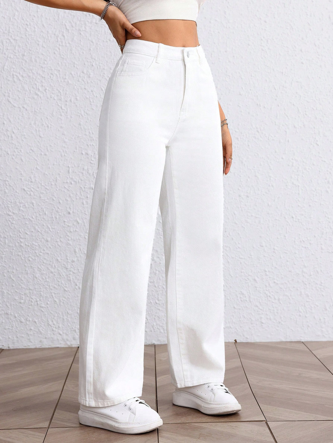 White Clean Washed Wide Leg Jeans