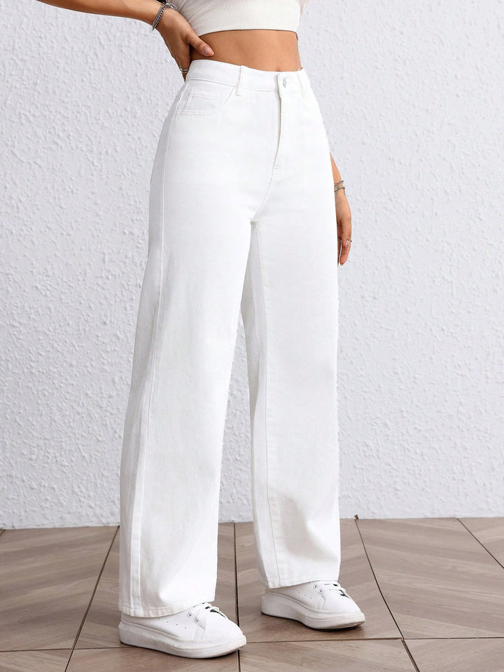 White Clean Washed Wide Leg Jeans