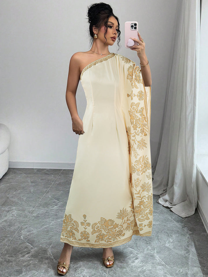Cream One Shoulder Straight Fit Dress