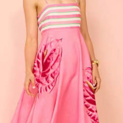 Pink Printed Fit And Flare Maxi Dress