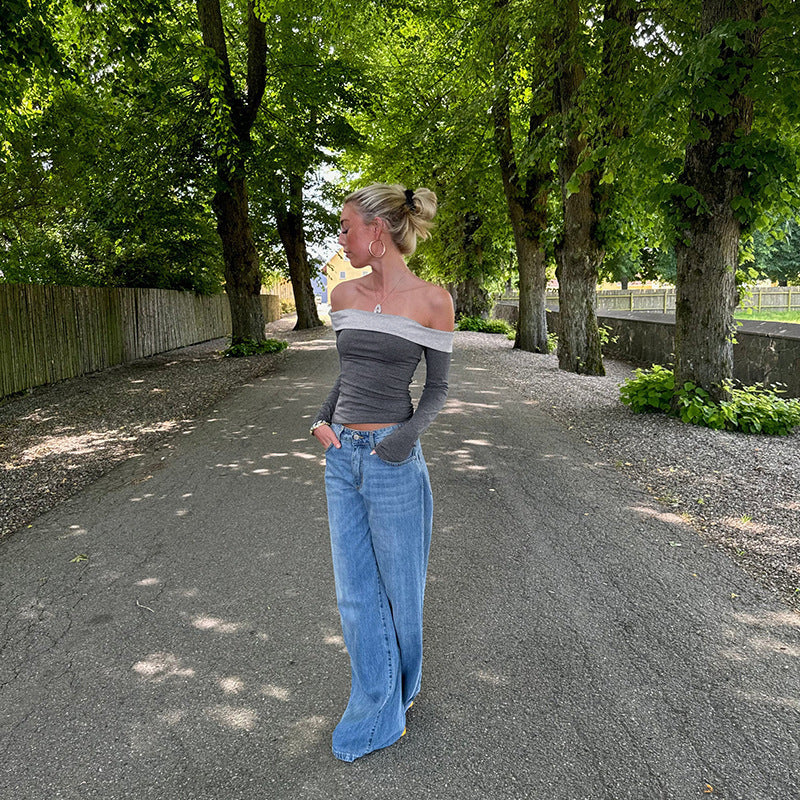 Grey Off-Shoulder Dual Flap Top