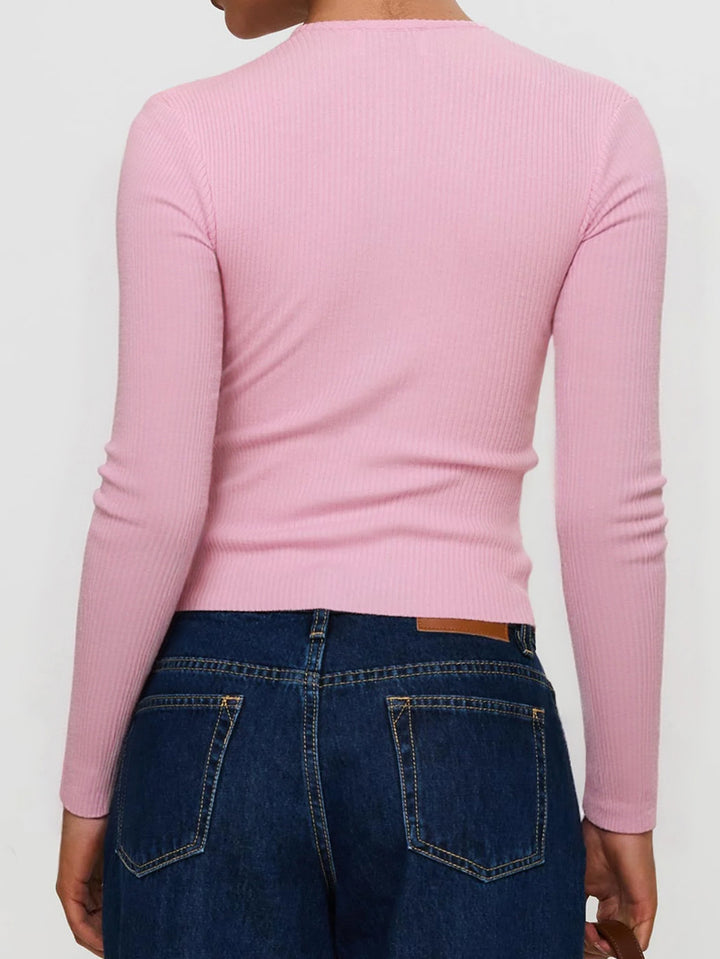 Pink Button Down Cardigan With V Notch