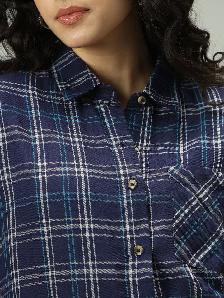 Navy Blue Checkered Streetwear Shirt