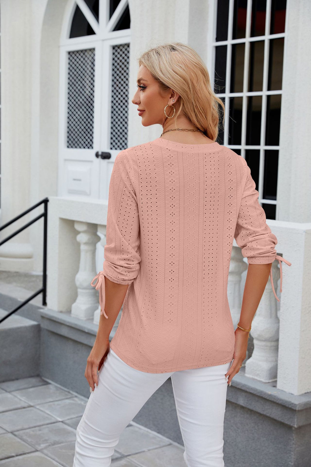 Pink V Neck Textured Top