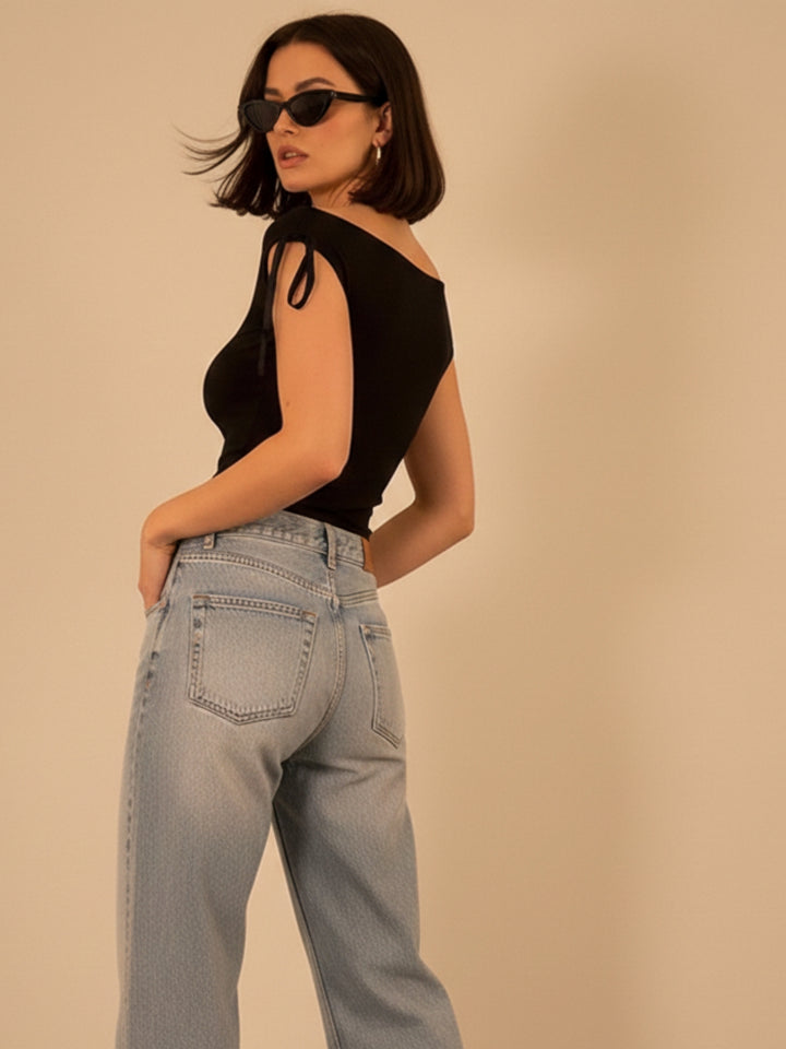 Black Off Shoulder Tie-Up Top