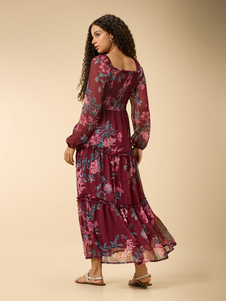 Maroon Full Sleeve Fit & Flare Dress