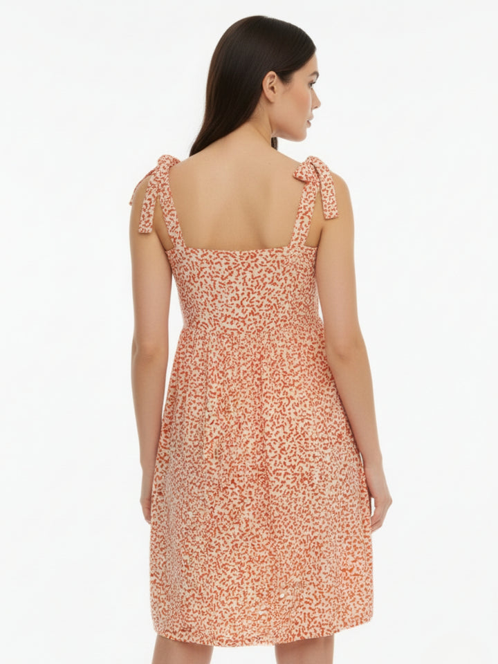 Red Printed Tied Up Mini Dress