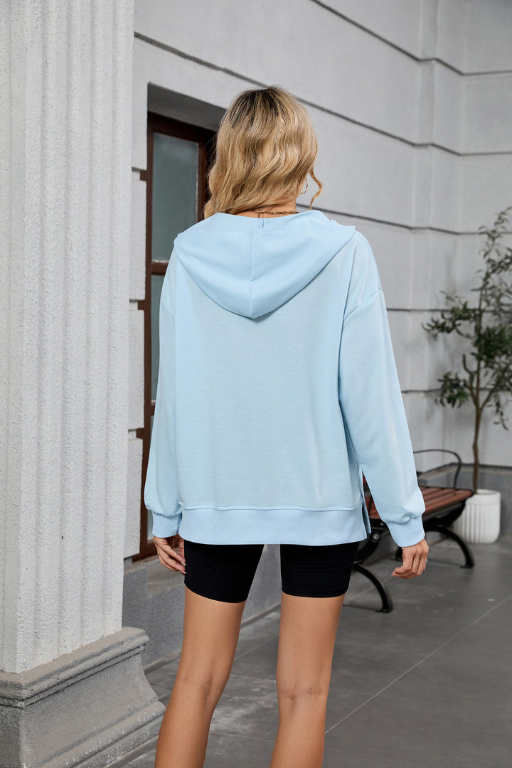 Light Blue Full Sleeves Half Zip Collared Sweatshirt