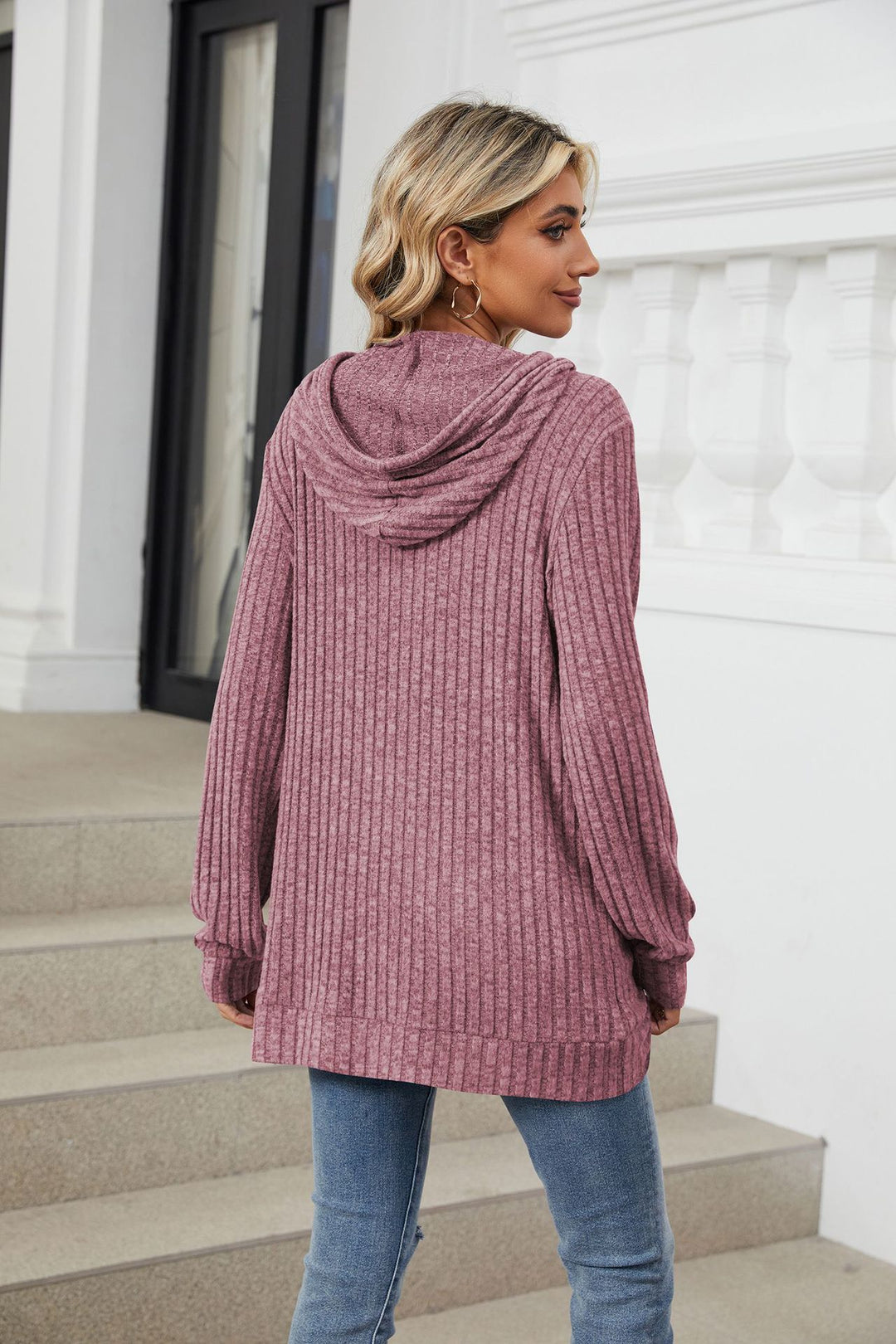 Mauve Full Sleeves Solid Hooded Top