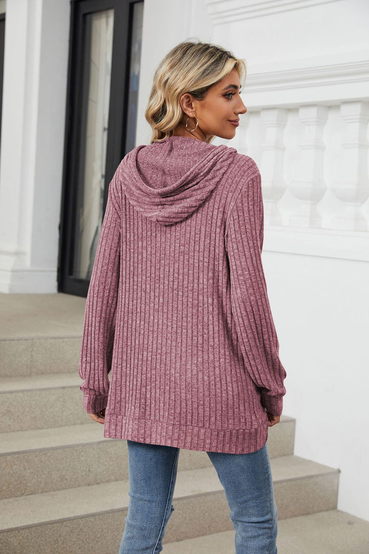 Mauve Full Sleeves Solid Hooded Top