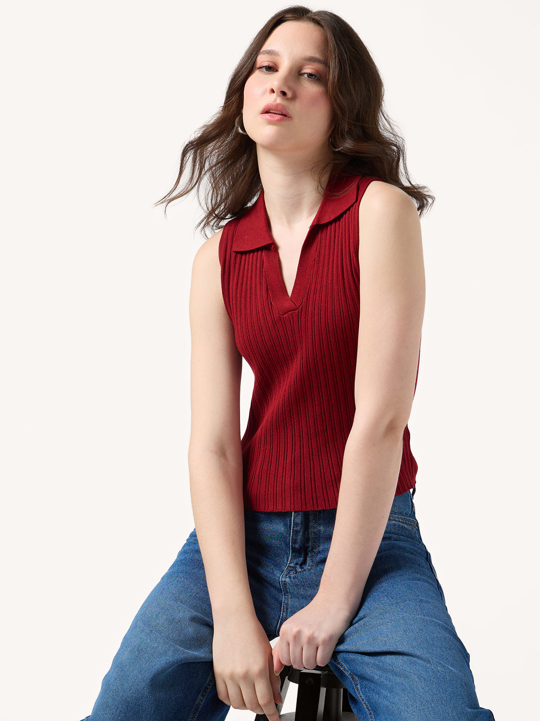 Wine Polo Flat Knit Tank