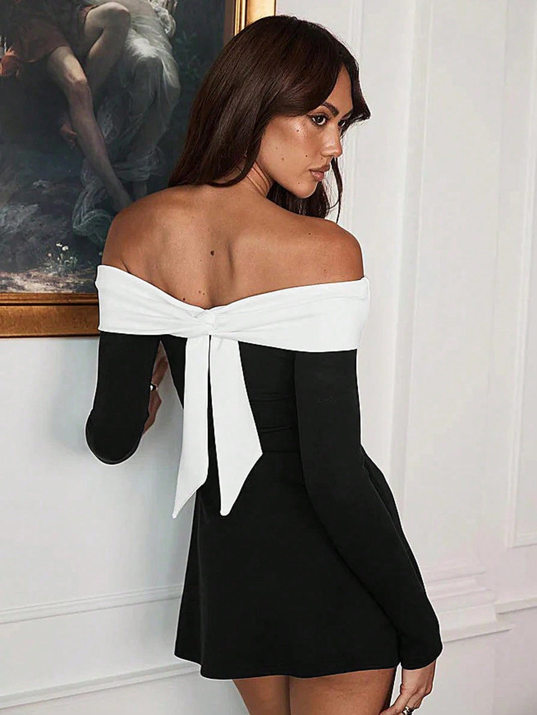 Black Off Shoulder Fitted Dress