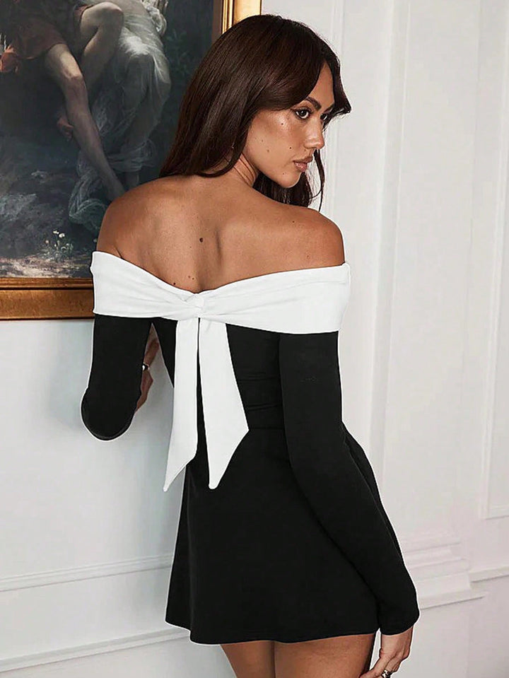 Black Off Shoulder Fitted Dress