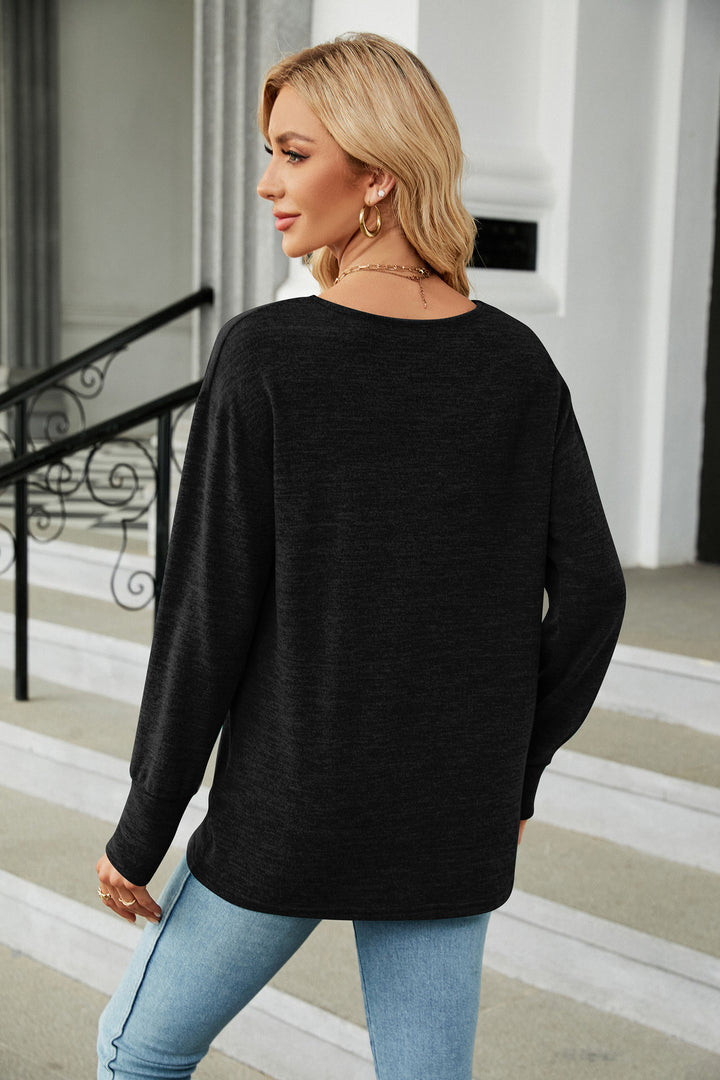 Black Full Sleeves V Neck Top