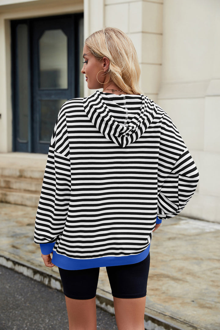 Black Full Sleeve Stripes Hooded Sweatshirt