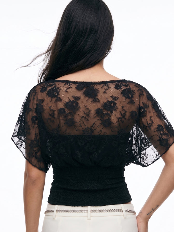 Black Blouson Lace Top