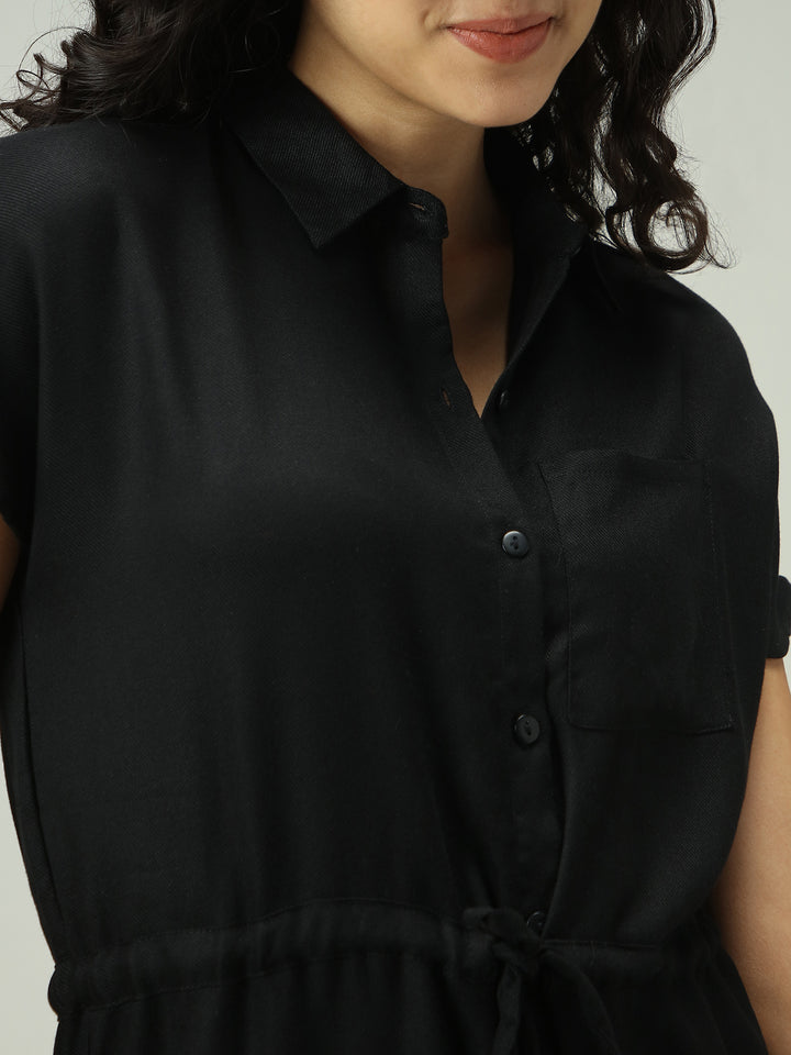Black Shirt Dress With Elasticated Waist
