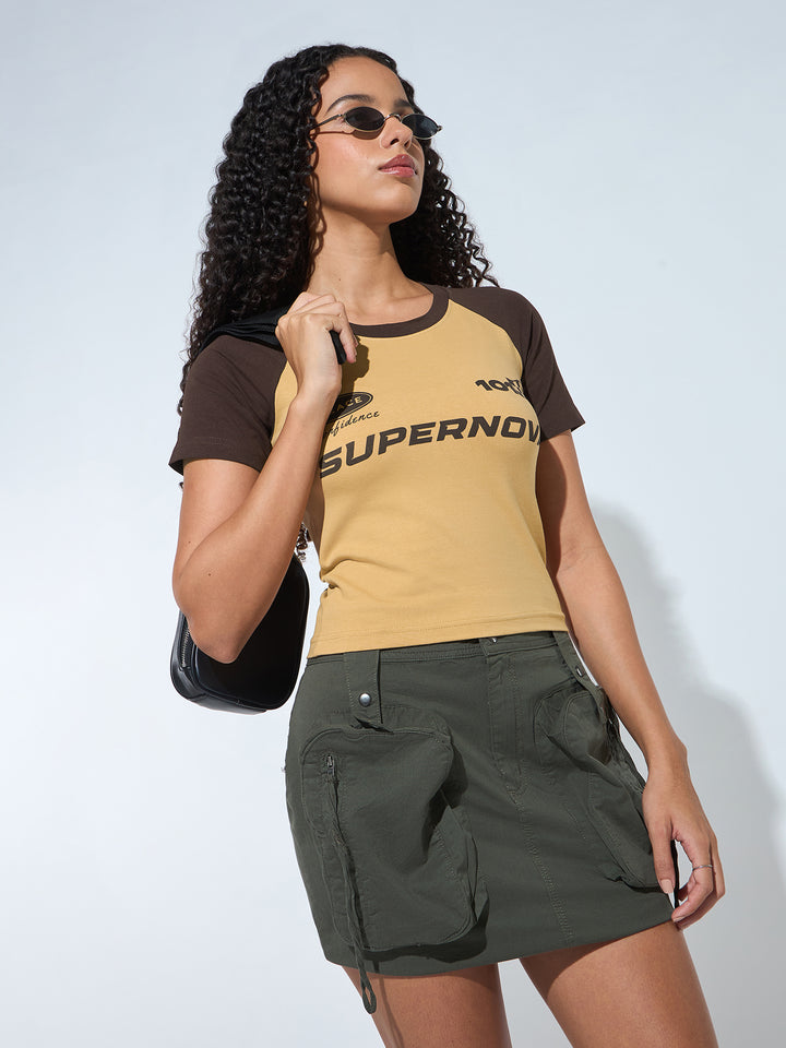 Beige Crew Neck Graphic T-Shirt