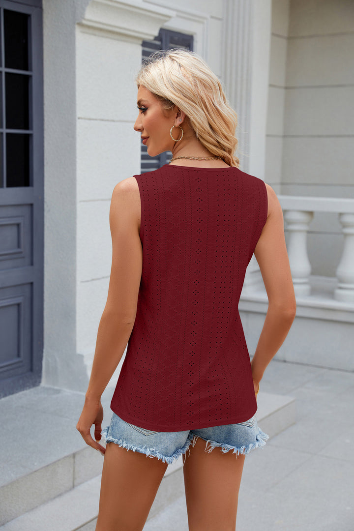Maroon Sleeveless Scallop Neckline Top