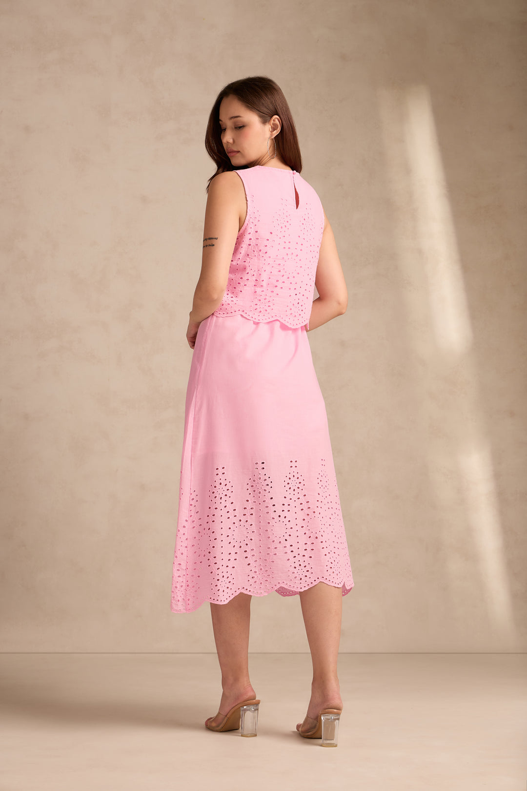 Light Pink Sleeveless Schiffli Maxi Dress