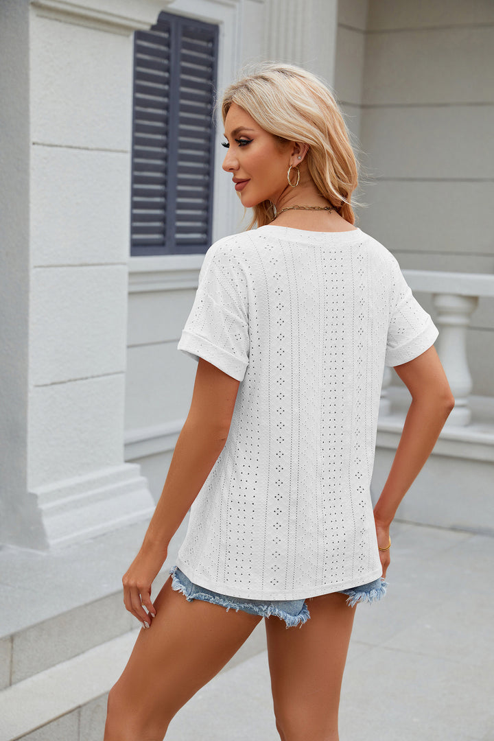 White Short Sleeves V Neck Top