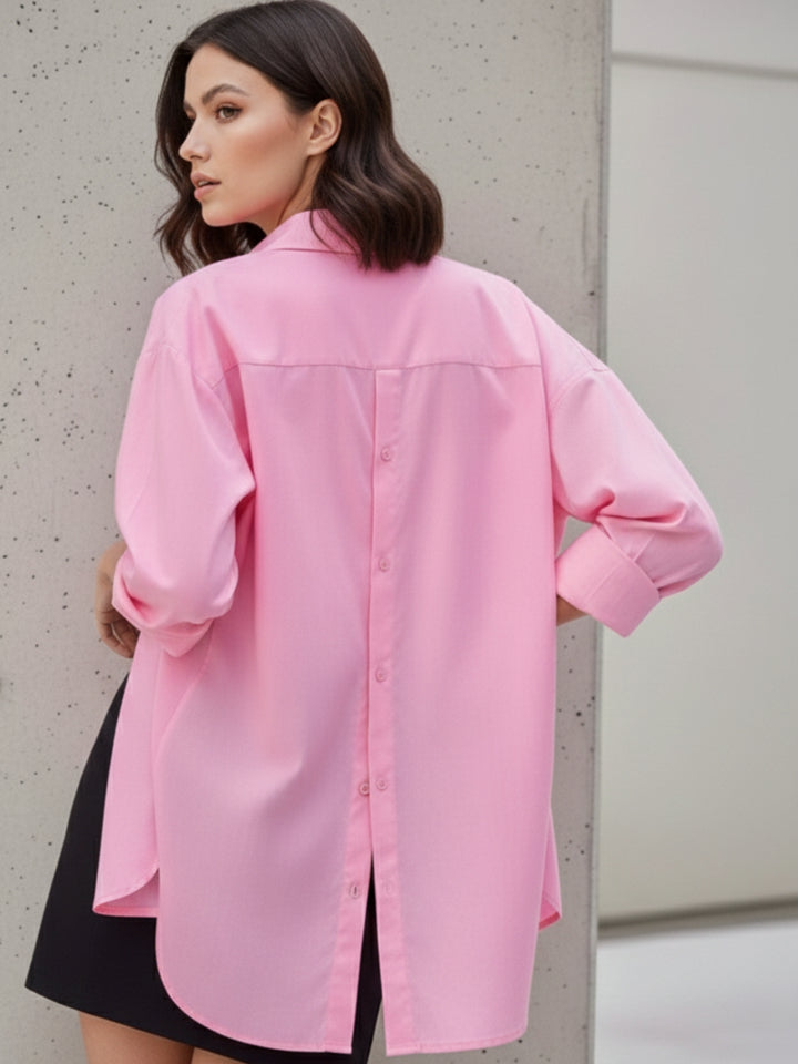 Pink Oversized Full Sleeved Shirt