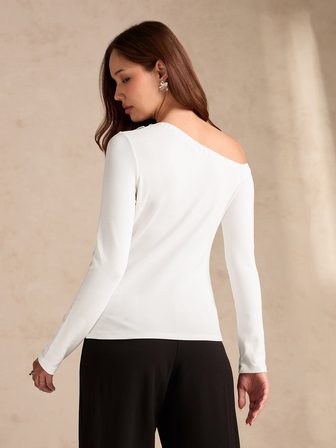 White Off-Shoulder Top With Floral Embellishments