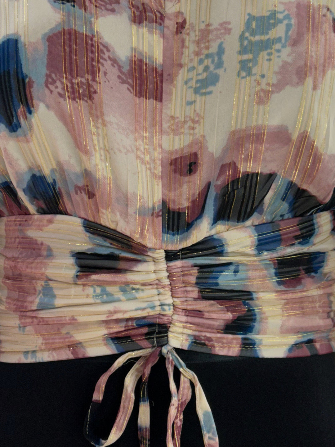 Multi V-neck top with drawstring detail