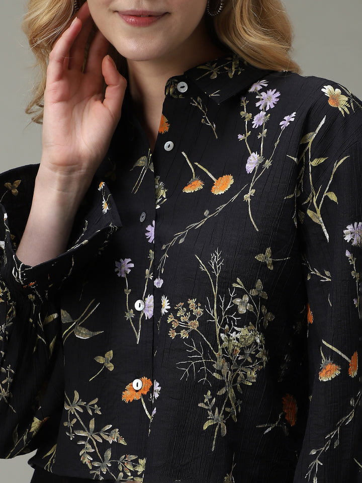 Black Printed Textured Shirt