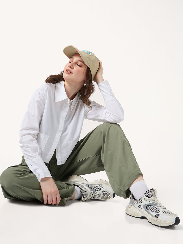 Olive Cargo Pockets Drawstring Wid Leg Trouser