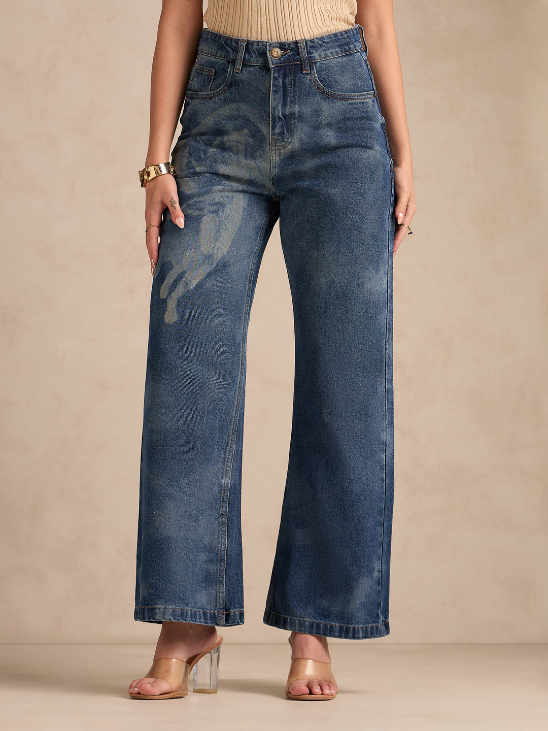 Blue Acid Wash Straight Fit Jeans