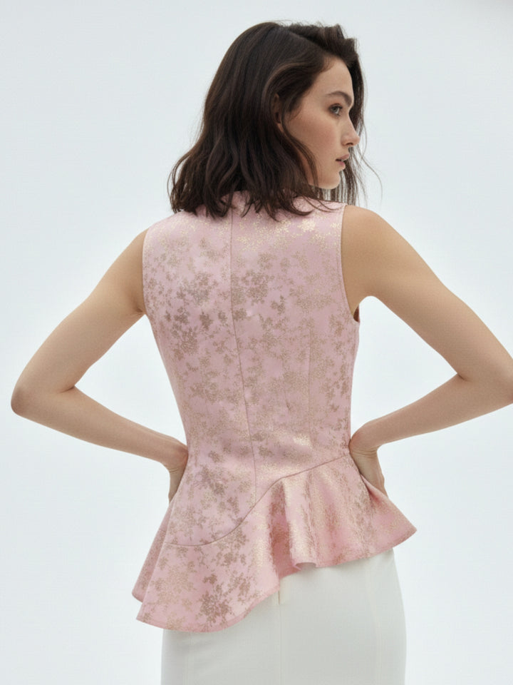 Pink Asymmetric Flouncy Foil Printed Top