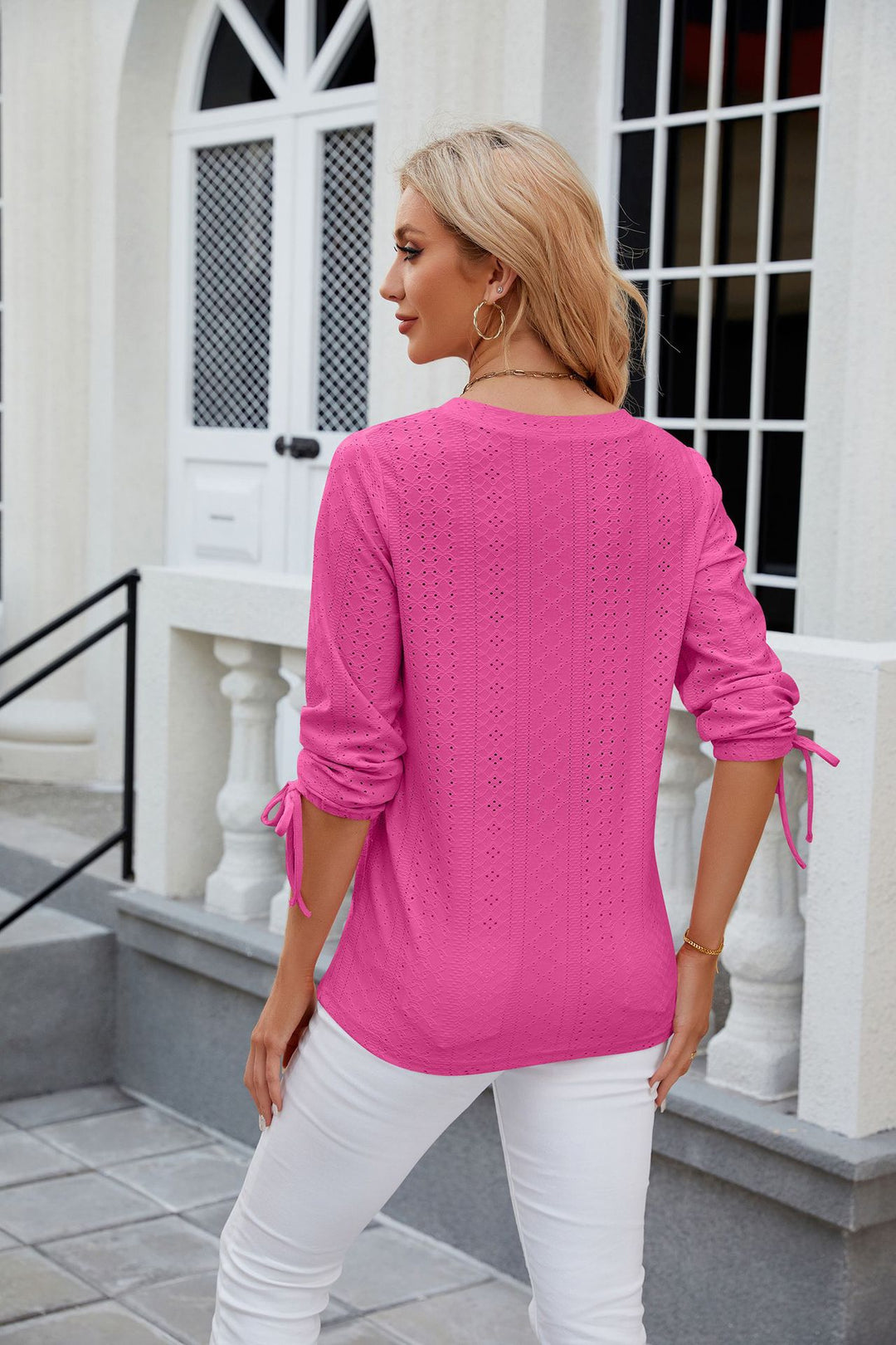 Fuchsia V Neck Textured Top