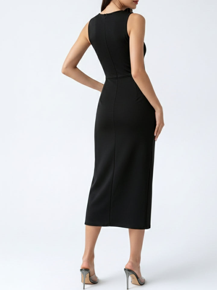 Black Sleeveless Textured Dress