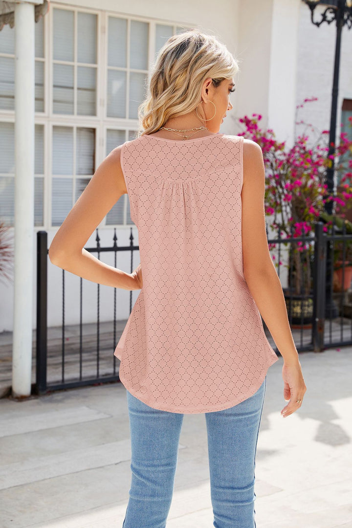 Nude Sleeveless Round Neck Buttoned Top
