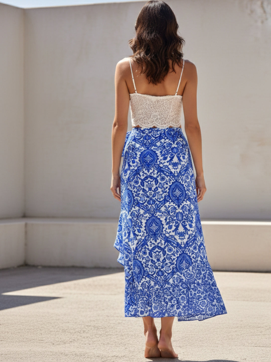 Blue High Waist Printed Wrap Skirt