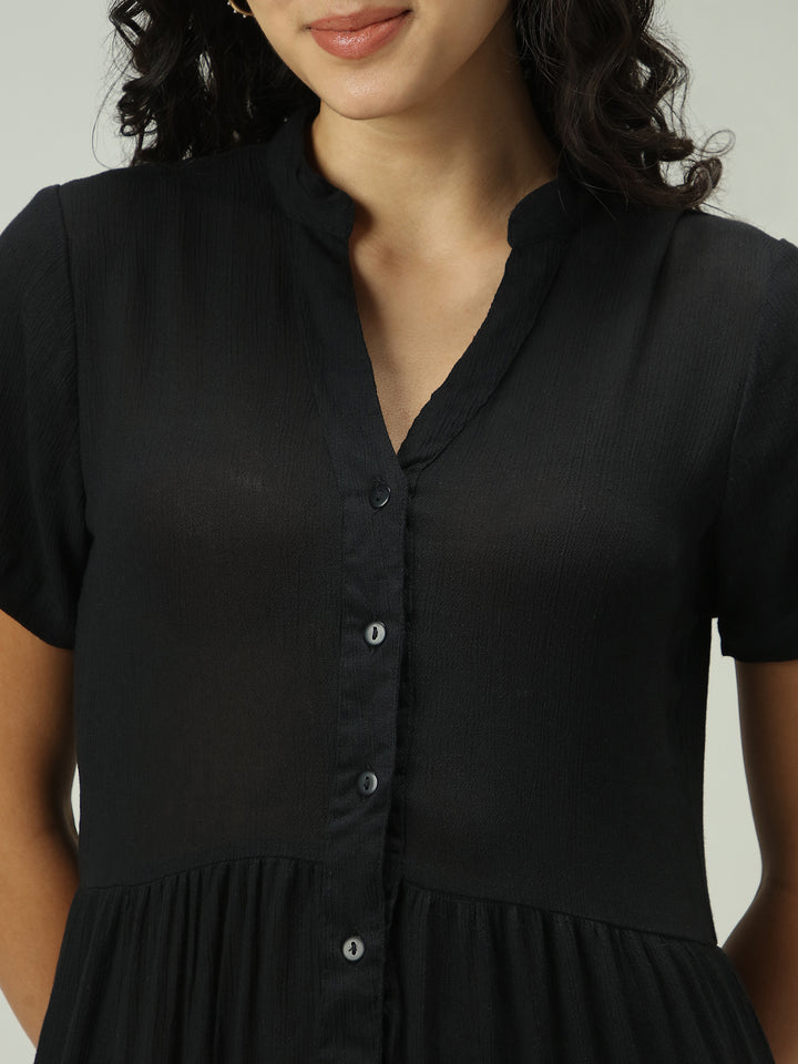 Black Button Down Tiered Midi
